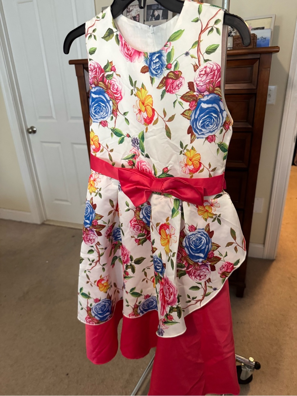 Floral Sleeveless Dress with Pink Sash